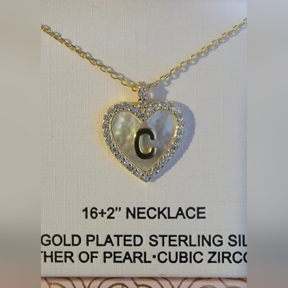 Charlotte & Lexi Letter "C" Heart Necklace, 14K Gold Plated Sterling Silver